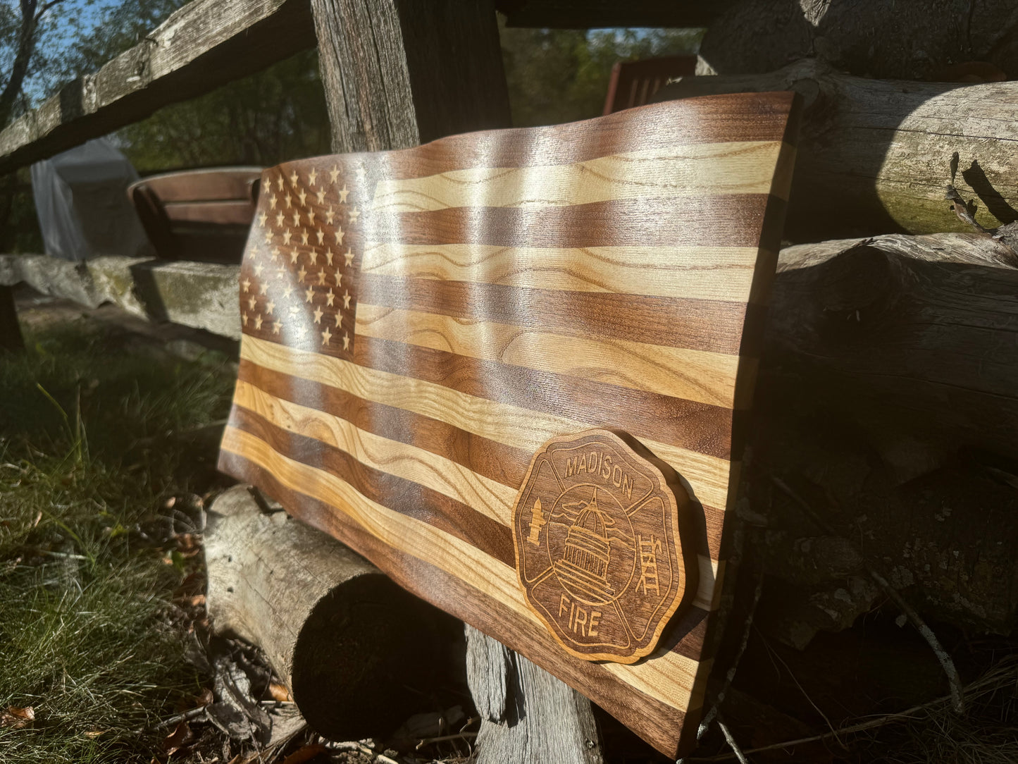 US American Old Glory Wavy Flag - Military Police Fire