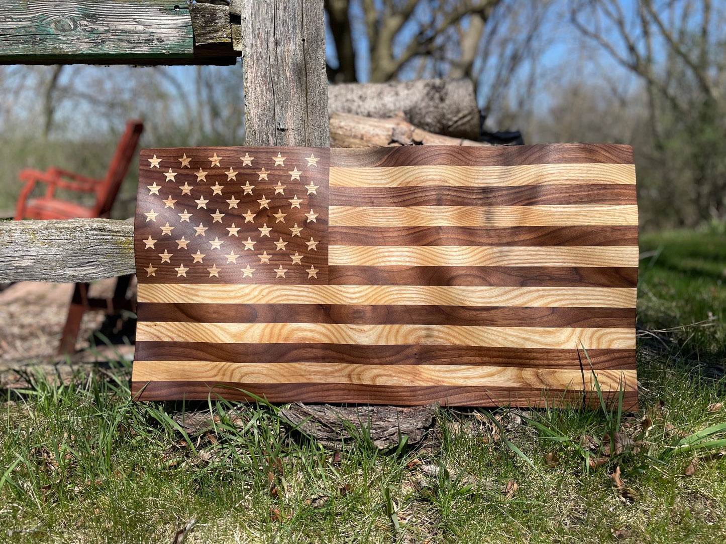 US American Old Glory Wavy Flag - Walnut & Ash - Handmade