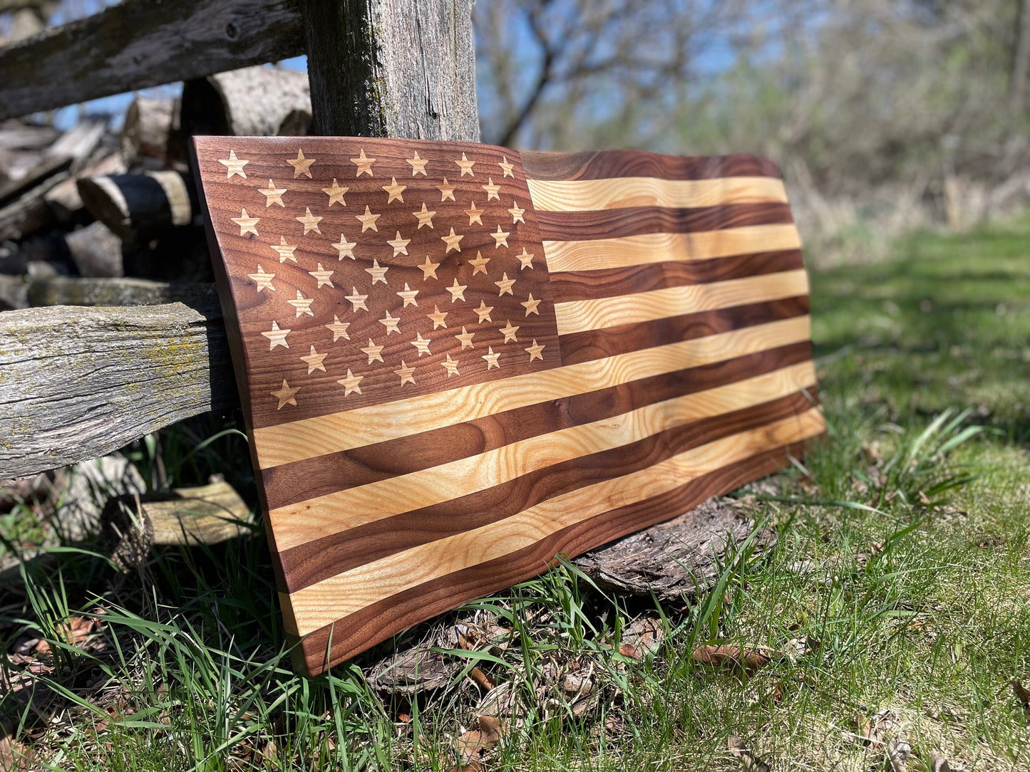 US American Old Glory Wavy Flag - Walnut & Ash - Handmade