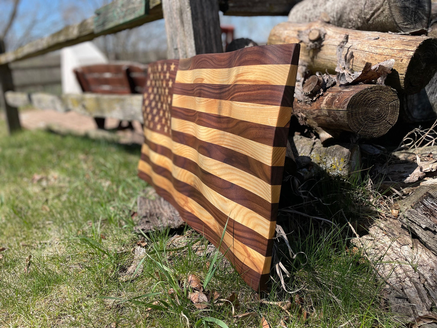 US American Old Glory Wavy Flag - Walnut & Ash - Handmade