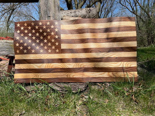 US American Old Glory Wavy Flag - Walnut & Ash - Handmade