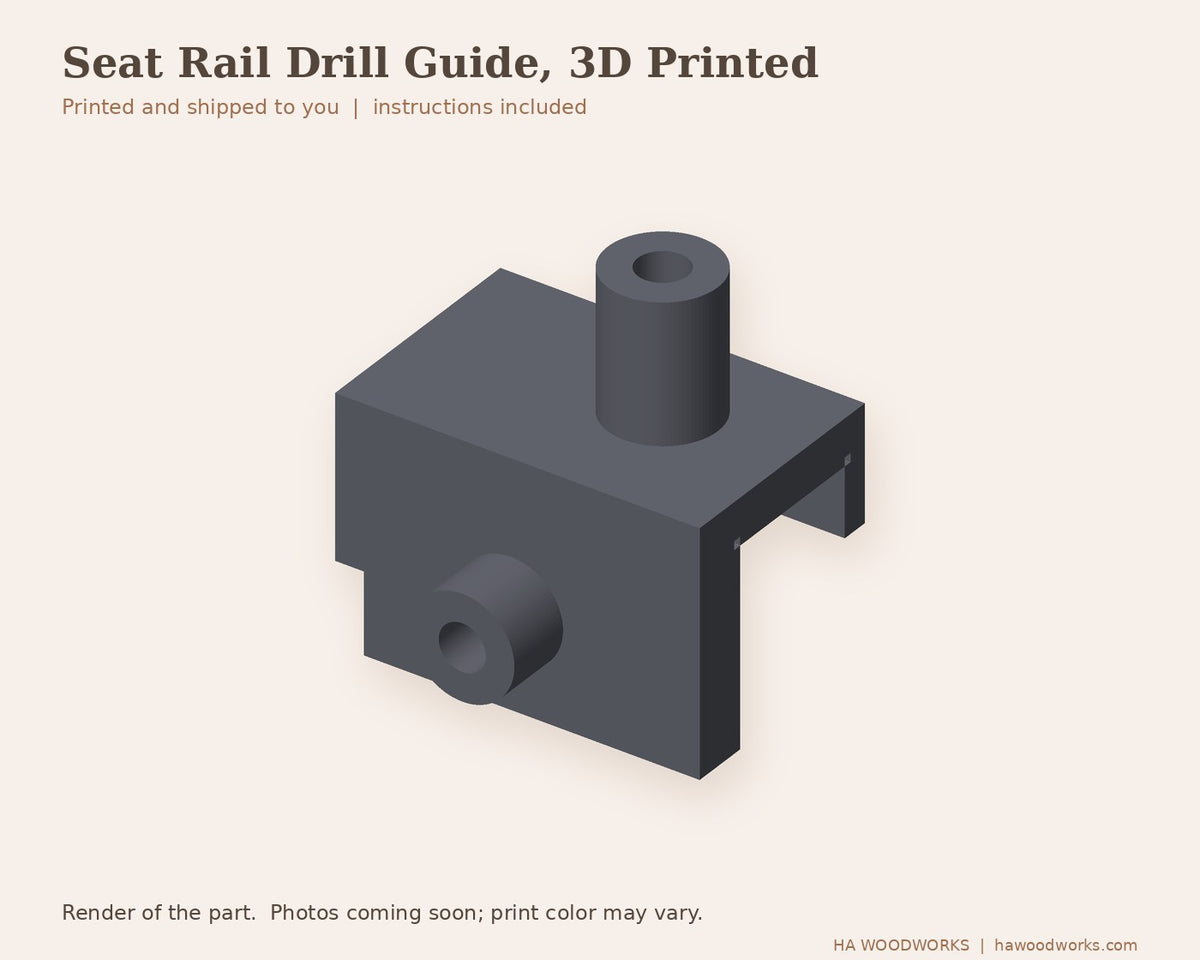 Render of the 3D printed seat rail drill guide