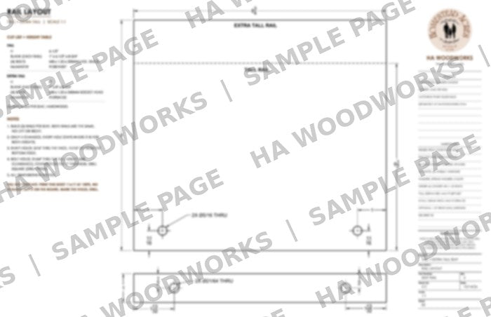 Sample page: full-size seat rail layout sheet (blurred preview)