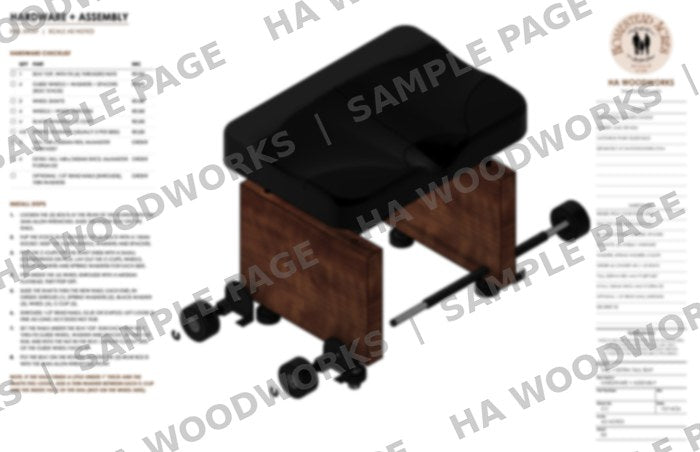 Sample page: hardware checklist and assembly steps (blurred preview)