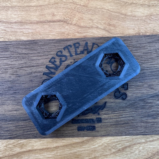 3D printed rear strap mount, top view showing the hex nut pockets